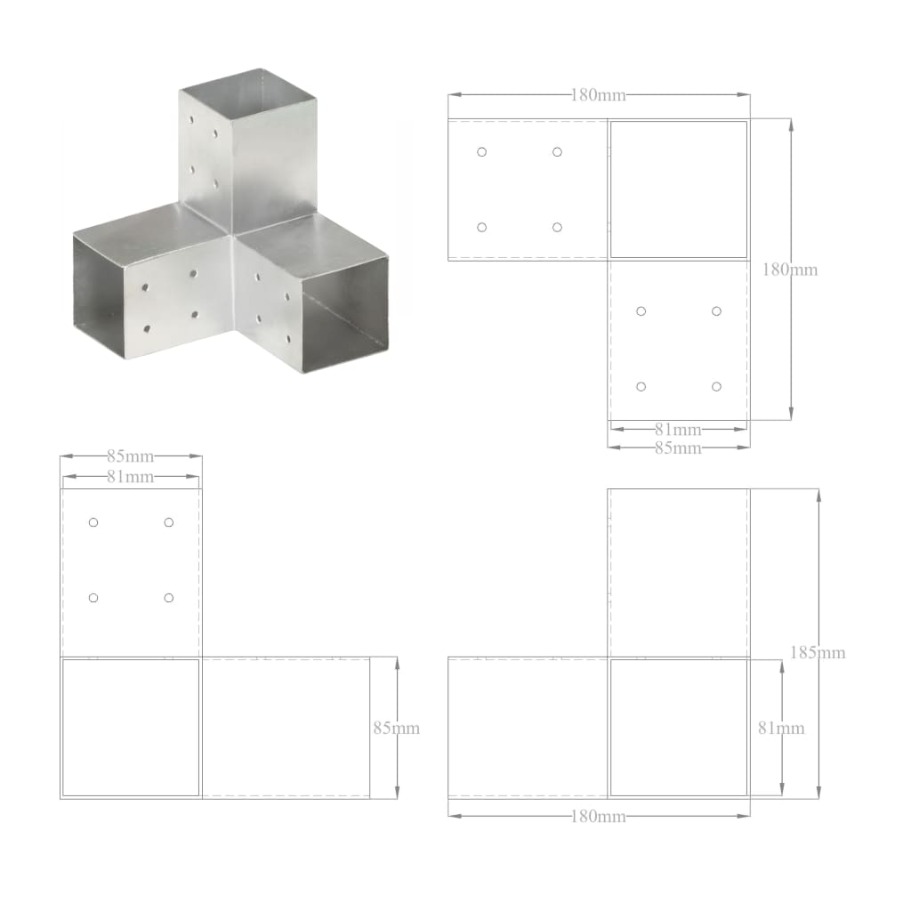 Post Connector Y Shape Galvanised Metal 81x81 mm