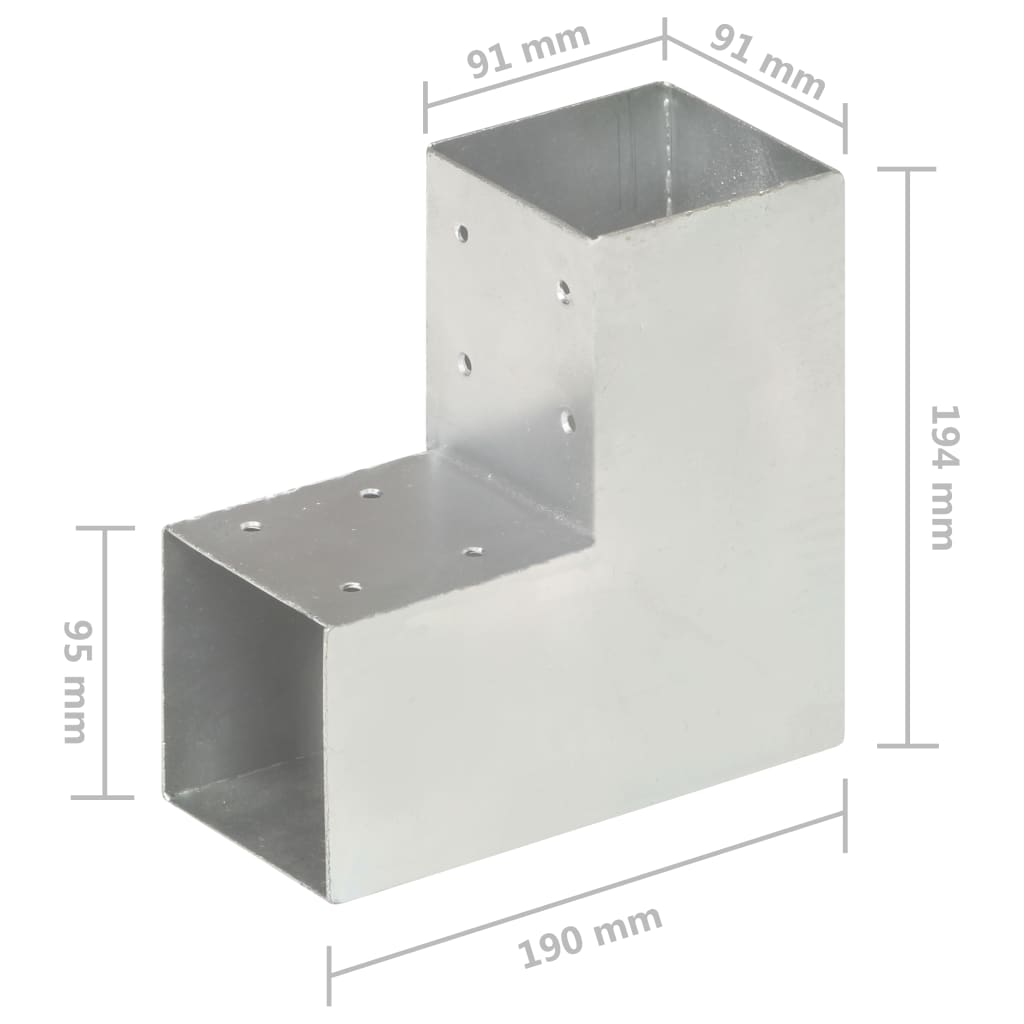 Post Connectors 4 pcs L Shape Galvanised Metal 91x91 mm