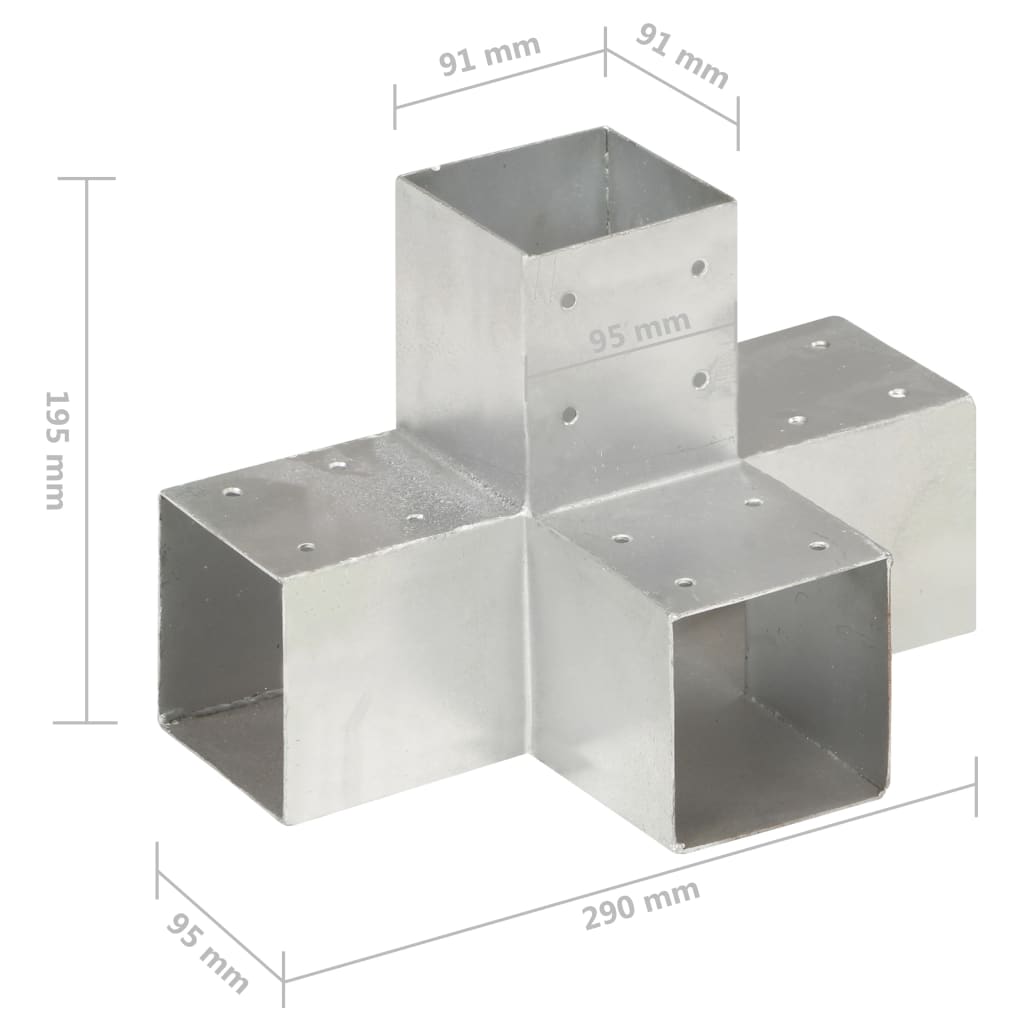 Post Connectors 4 pcs X Shape Galvanised Metal 91x91 mm