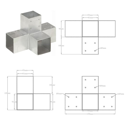 Post Connectors 4 pcs X Shape Galvanised Metal 91x91 mm