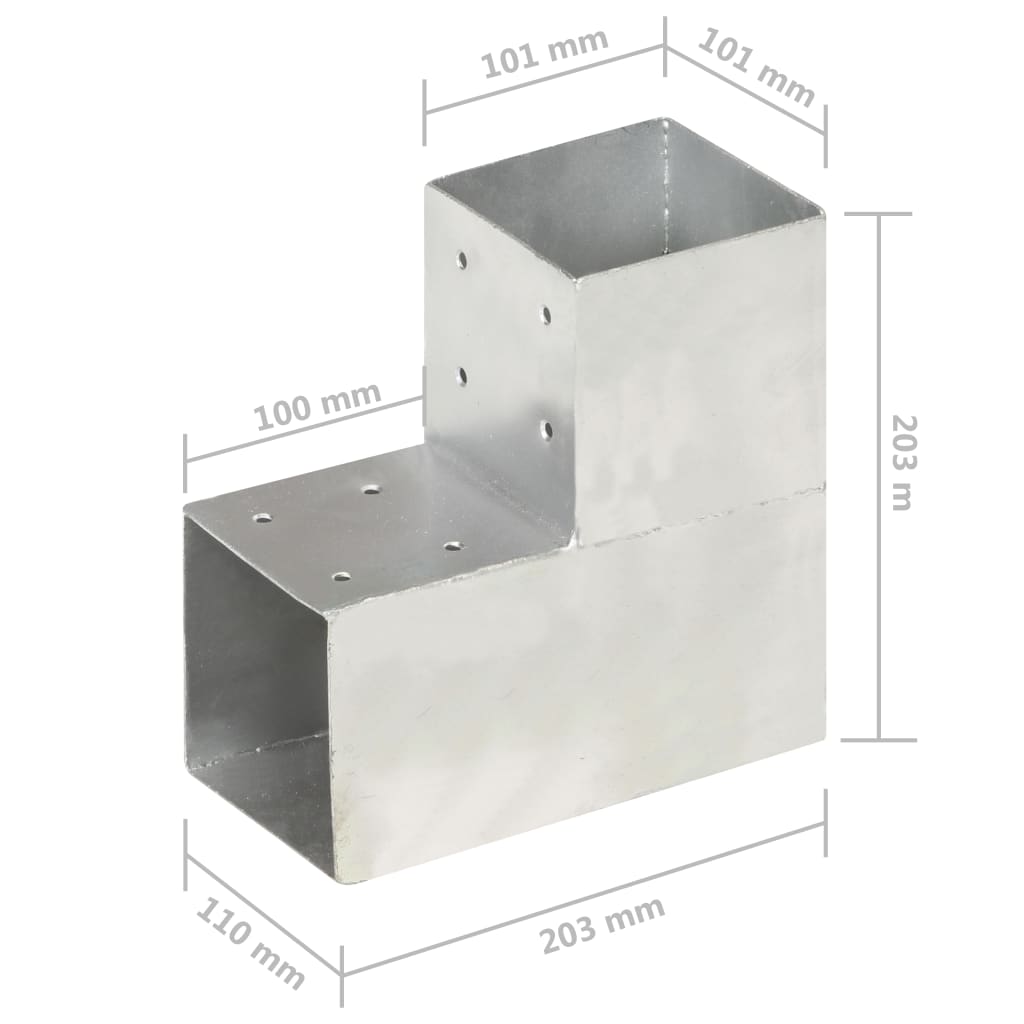 Post Connectors 4 pcs L Shape Galvanised Metal 101x101 mm