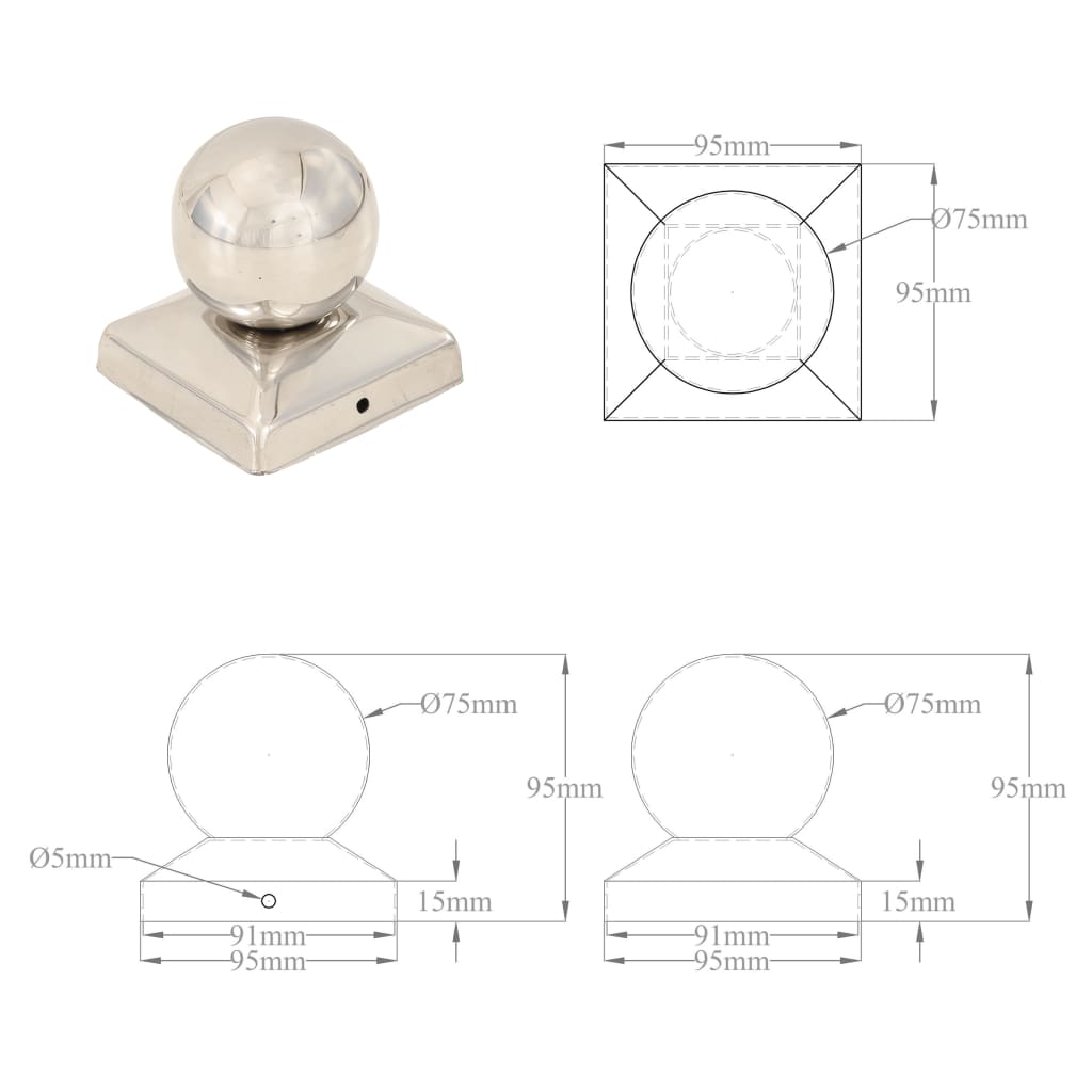 Post Caps 6 pcs Globe Final Stainless Steel 91x91 mm