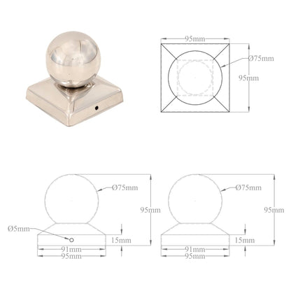 Post Caps 6 pcs Globe Final Stainless Steel 91x91 mm