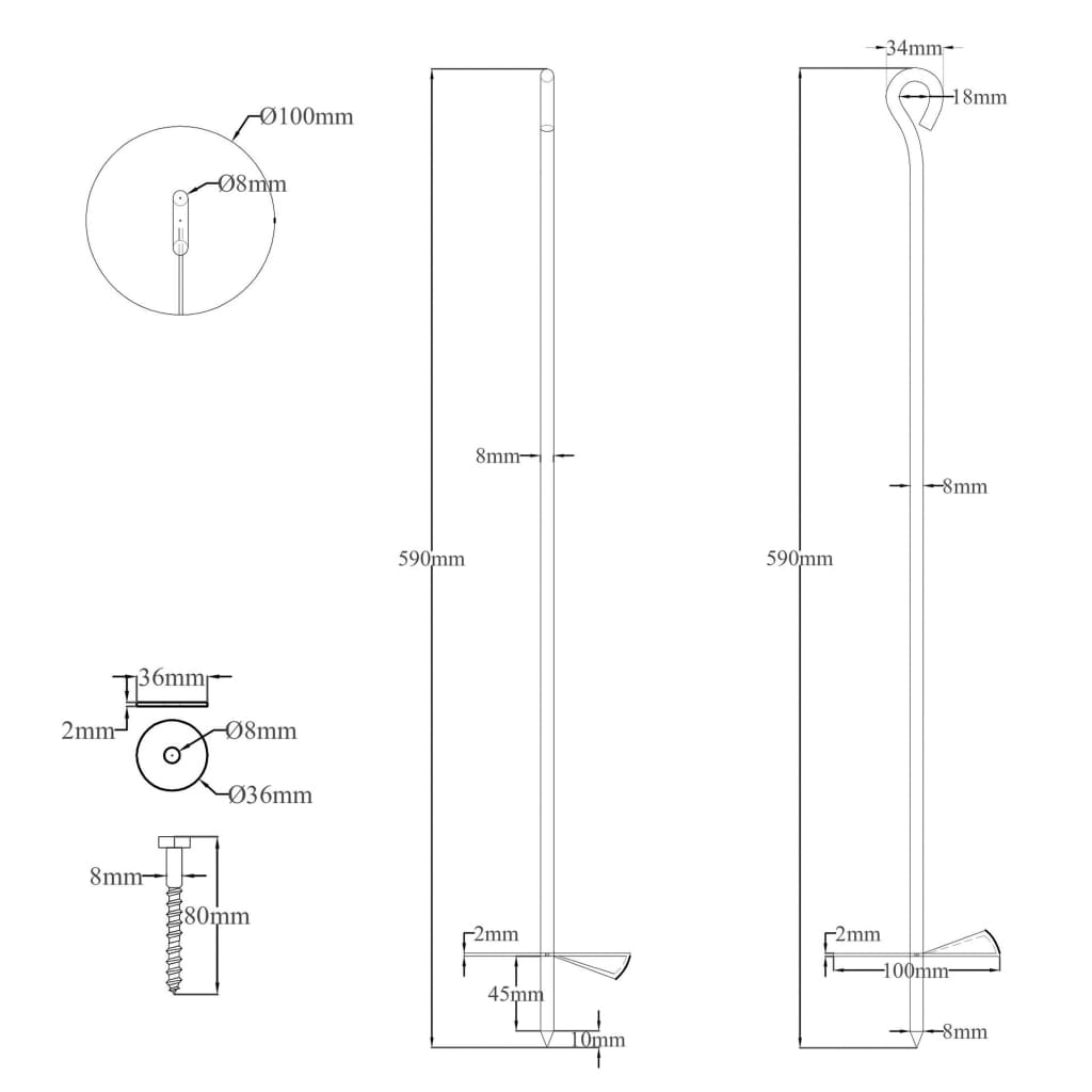 Earth Anchors 4 pcs 10x60 cm Galvanised Metal