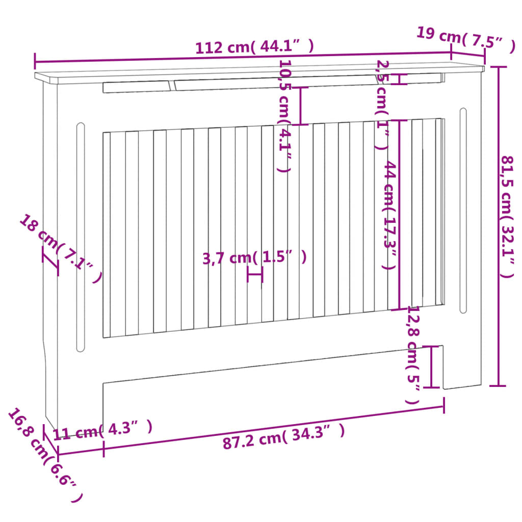 Radiator Cover Black 112x19x81.5 cm MDF