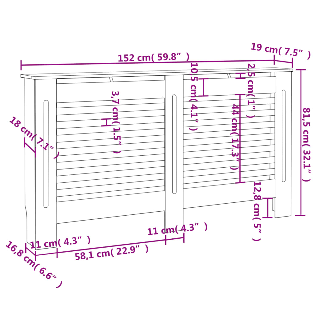 Radiator Cover Black 152x19x81.5 cm MDF