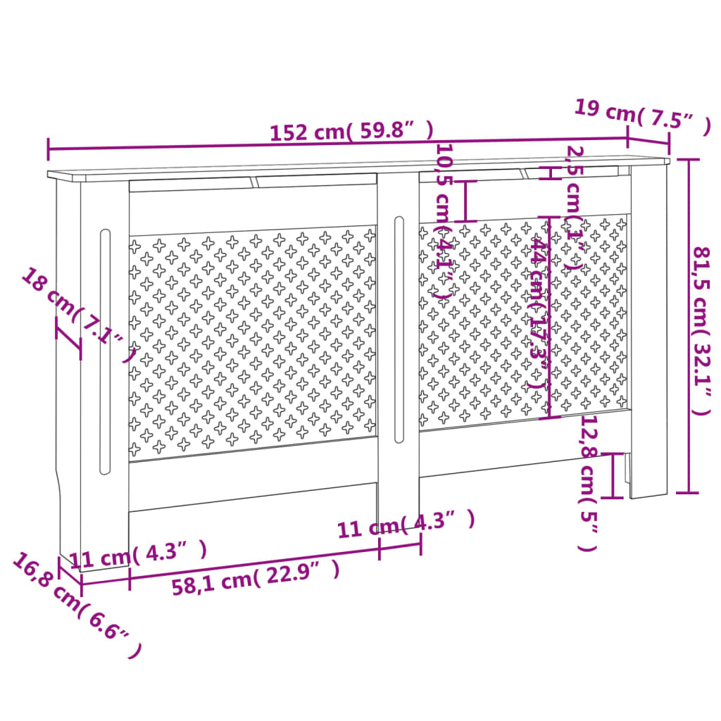 Radiator Cover Anthracite 152x19x81.5 cm MDF