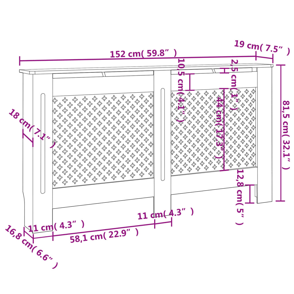 Radiator Cover 152x19x81.5 cm MDF