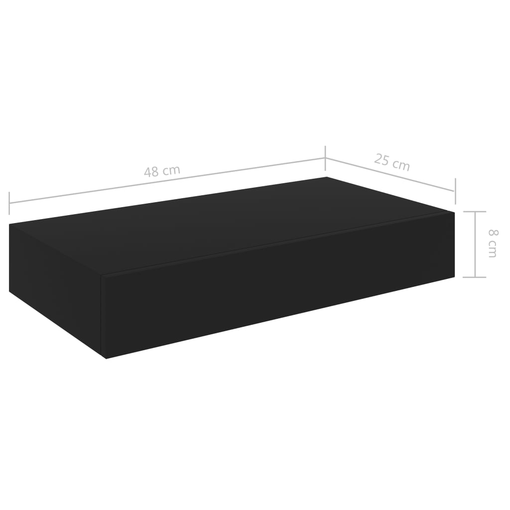 Floating Wall Shelf with Drawer Black 48x25x8 cm