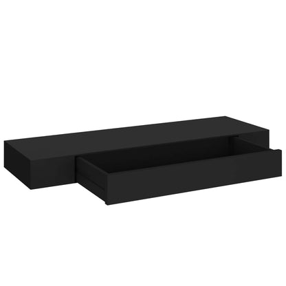 Floating Wall Shelf with Drawer Black 80x25x8 cm