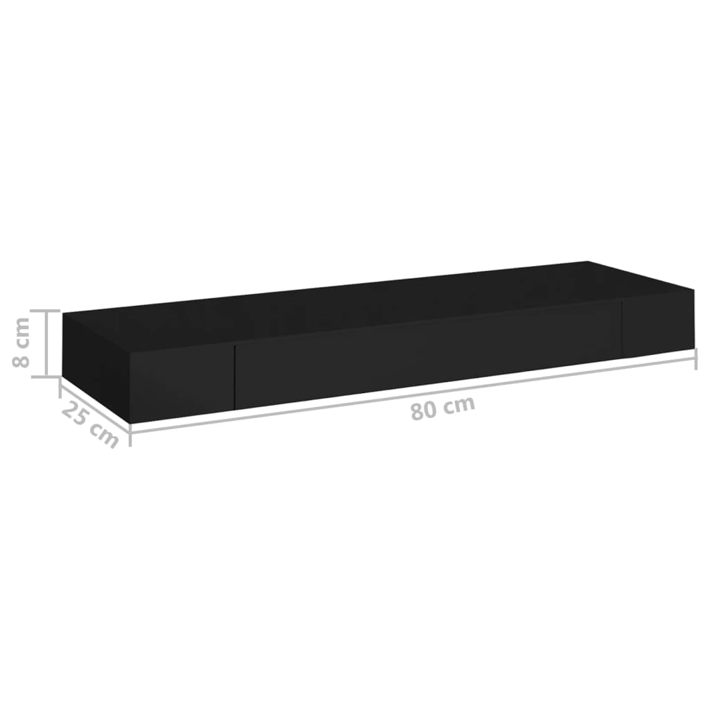 Floating Wall Shelf with Drawer Black 80x25x8 cm