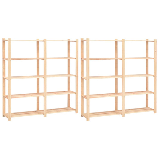 5-Tier Storage Racks 2 pcs 170x38x170 cm Solid Pinewood 500 kg