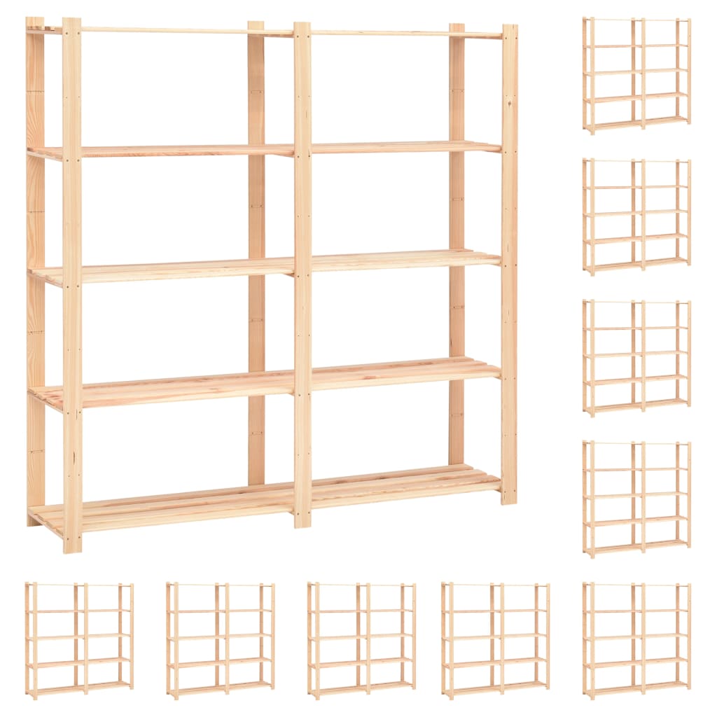 5-Tier Storage Racks 10 pcs 170x38x170 cm Solid Pinewood 500 kg