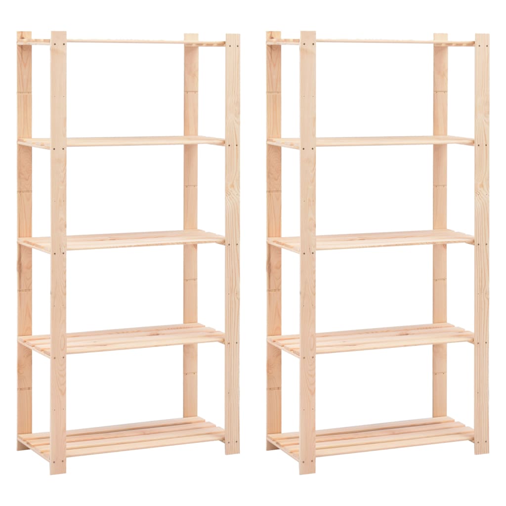 5-Tier Storage Racks 2 pcs 80x38x170 cm Solid Pinewood 250 kg