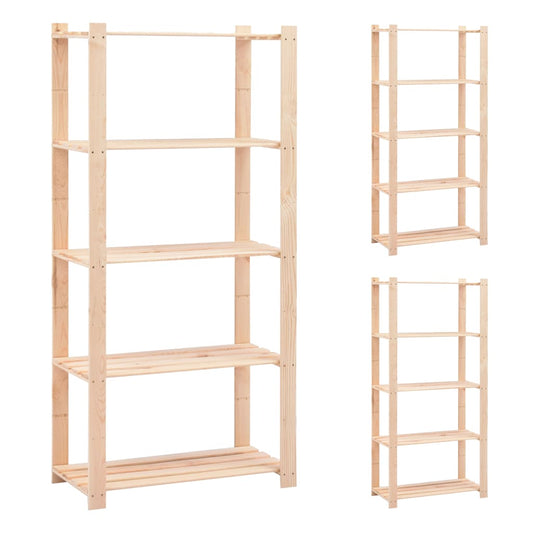 5-Tier Storage Racks 3 pcs 80x38x170 cm Solid Pinewood 250 kg