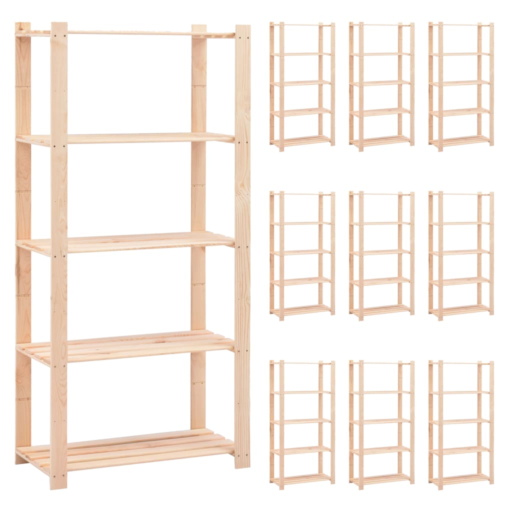 5-Tier Storage Racks 10 pcs 80x38x170 cm Solid Pinewood 250 kg