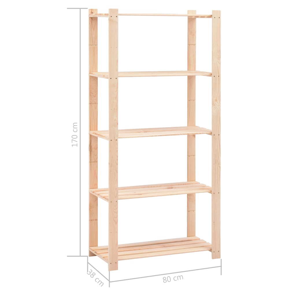 5-Tier Storage Racks 10 pcs 80x38x170 cm Solid Pinewood 250 kg