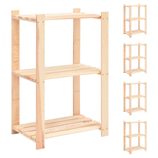 3-Tier Storage Racks 5 pcs 60x38x90 cm Solid Pinewood 150 kg