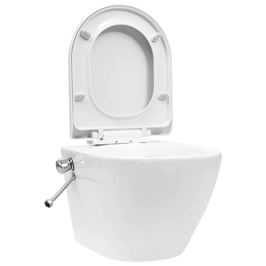 Wall Hung Rimless Toilet with Bidet Function Ceramic White