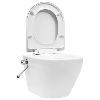 Wall Hung Rimless Toilet with Bidet Function Ceramic White