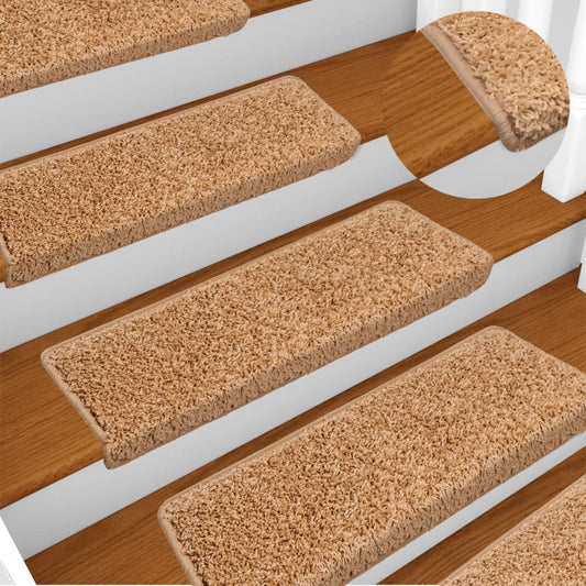 Carpet Stair Treads 15 pcs 65x21x4 cm Beige