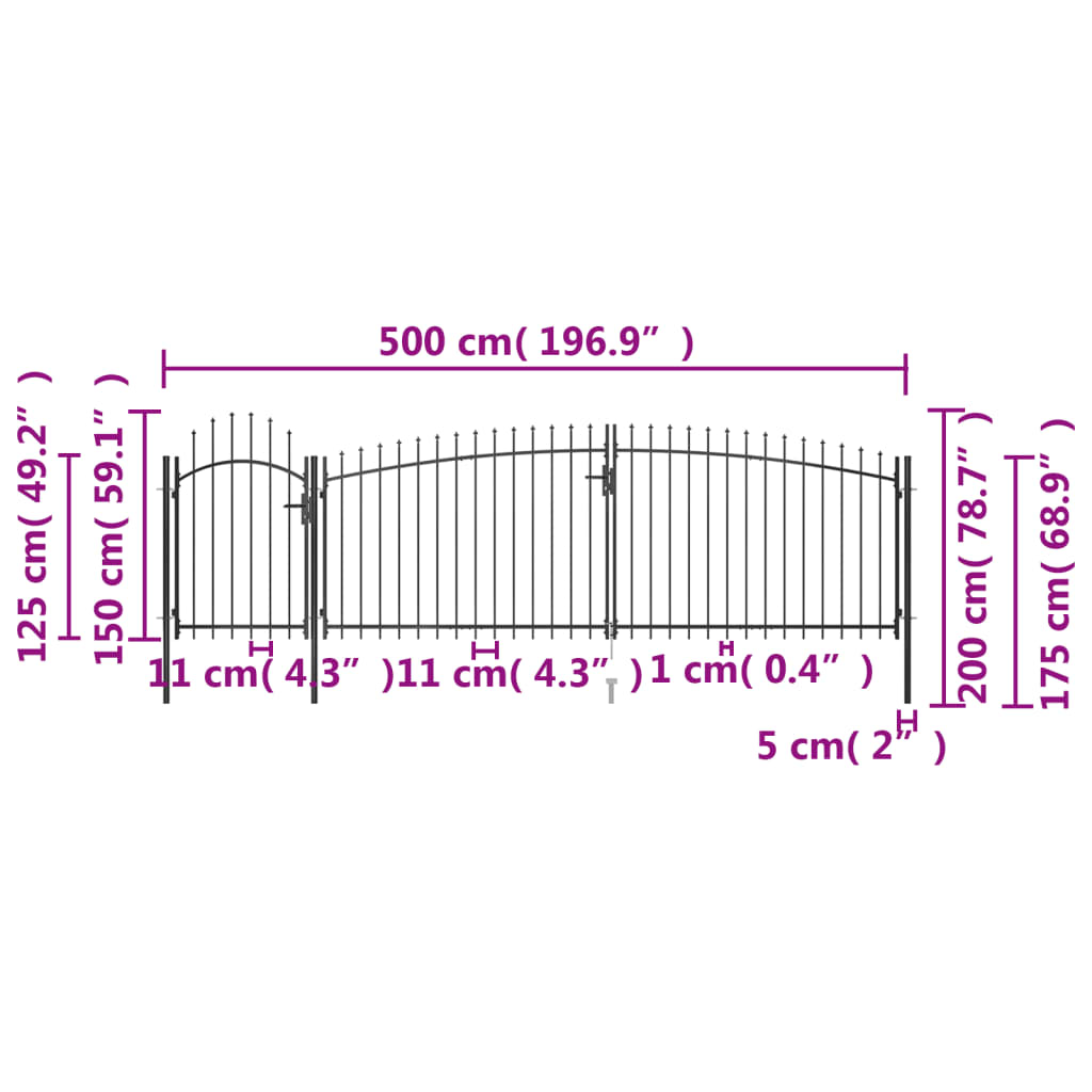 Garden Fence Gate with Spear Top 5x2 m Black