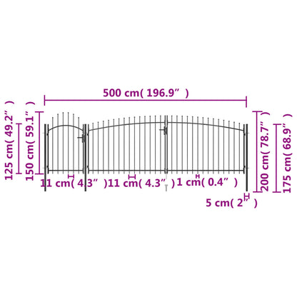 Garden Fence Gate with Spear Top 5x2 m Black