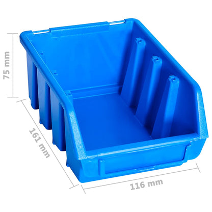 96 Piece Storage Bin Kit with Wall Panels Blue