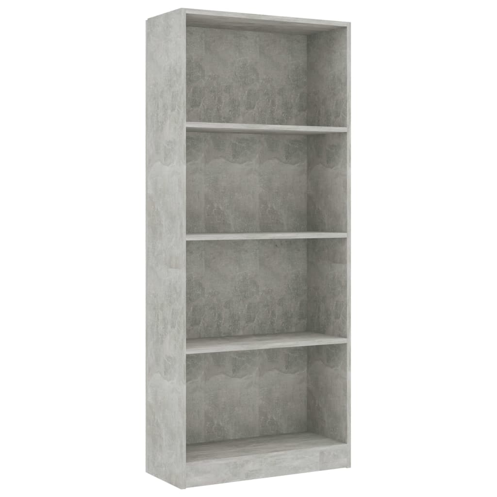 4-Tier Book Cabinet Concrete Grey 60x24x142 cm Engineered Wood