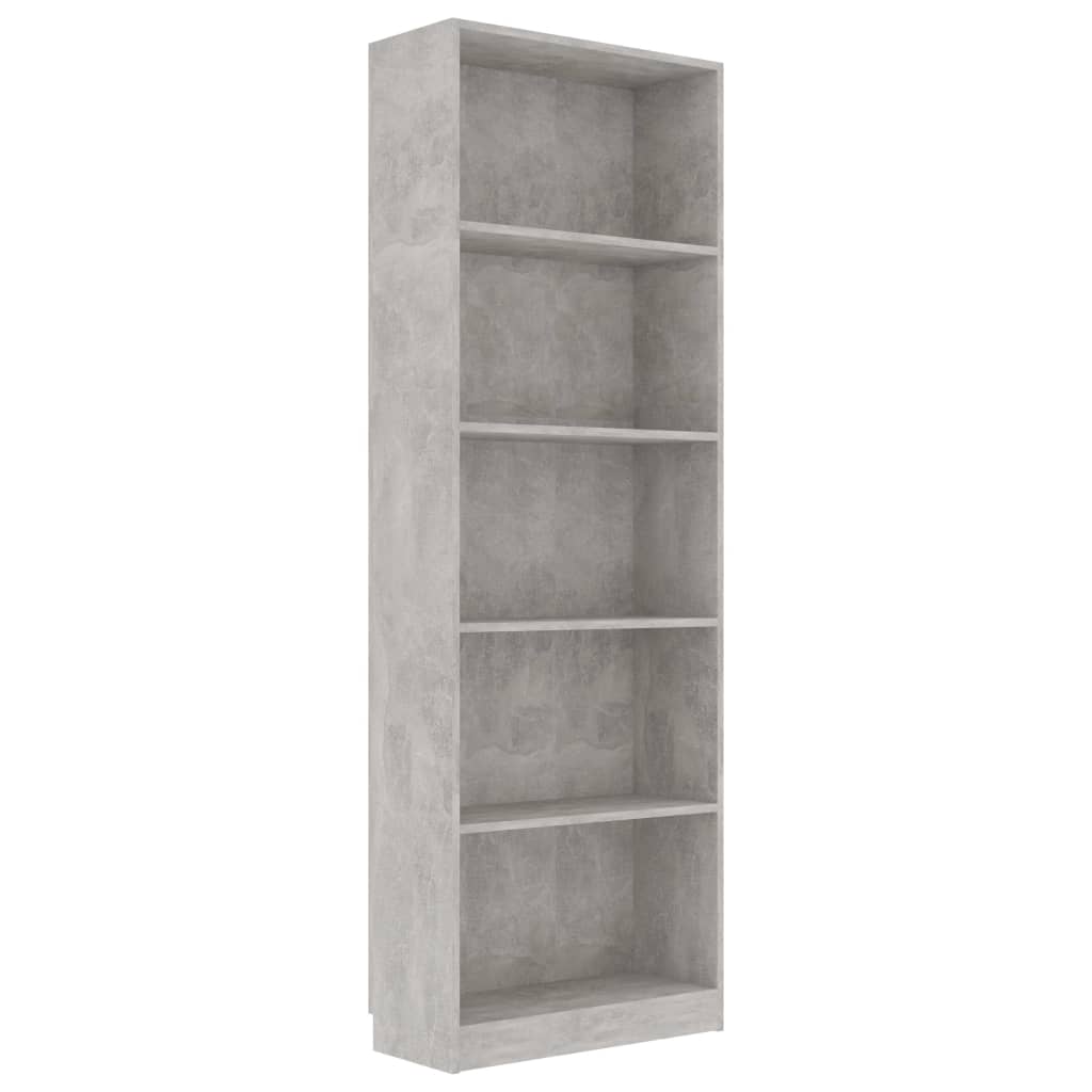 5-Tier Book Cabinet Concrete Grey 60x24x175 cm Engineered Wood