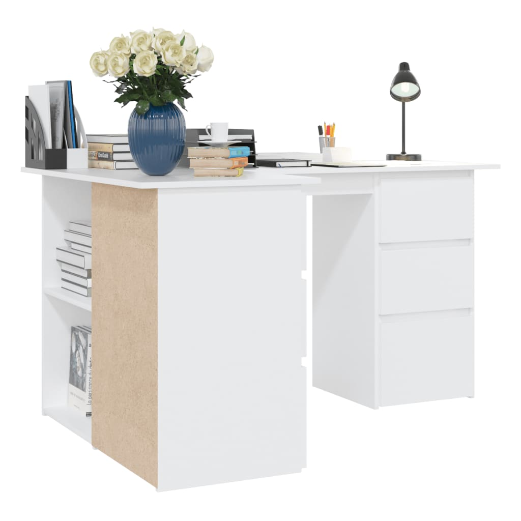 Corner Desk White 145x100x76 cm Engineered Wood