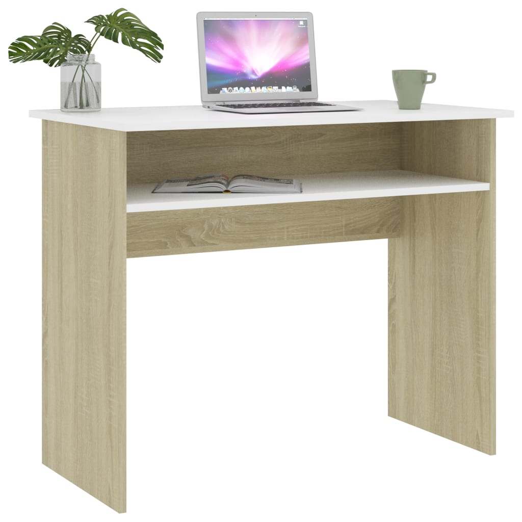 Desk White and Sonoma Oak 90x50x74 cm Engineered Wood