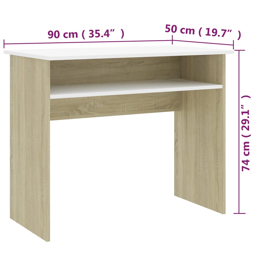 Desk White and Sonoma Oak 90x50x74 cm Engineered Wood