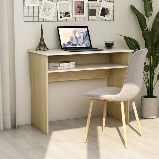 Desk White and Sonoma Oak 90x50x74 cm Engineered Wood