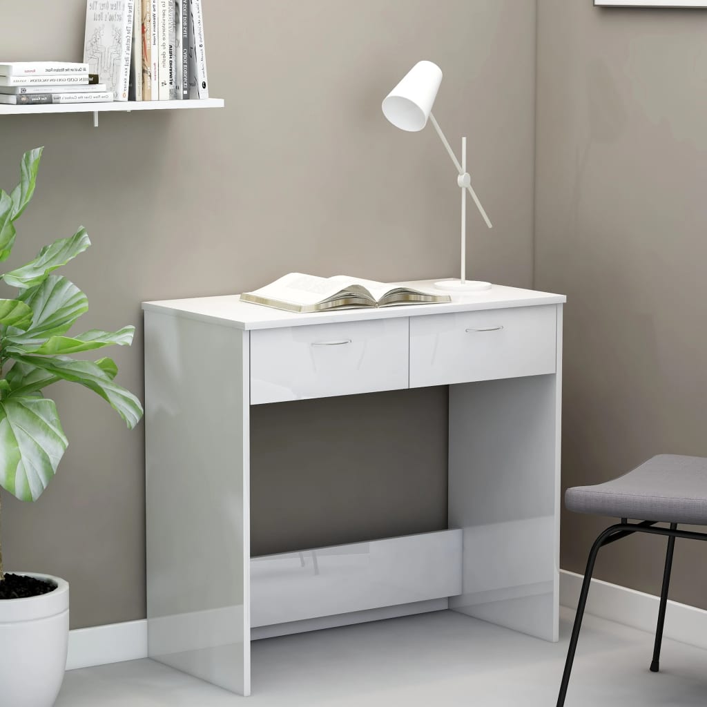 Desk High Gloss White 80x40x75 cm Engineered Wood