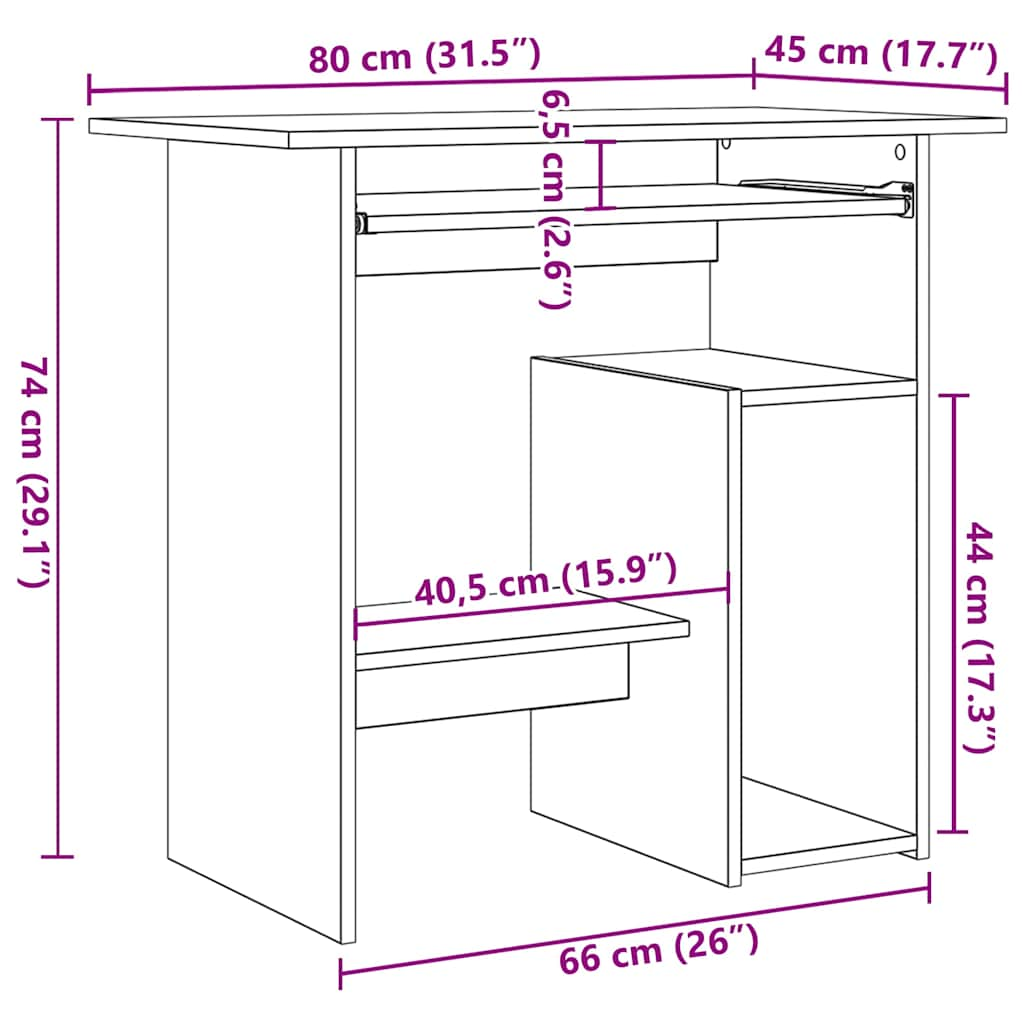 Desk White 80x45x74 cm Engineered Wood