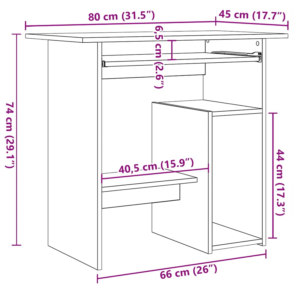 Desk Grey 80x45x74 cm Engineered Wood