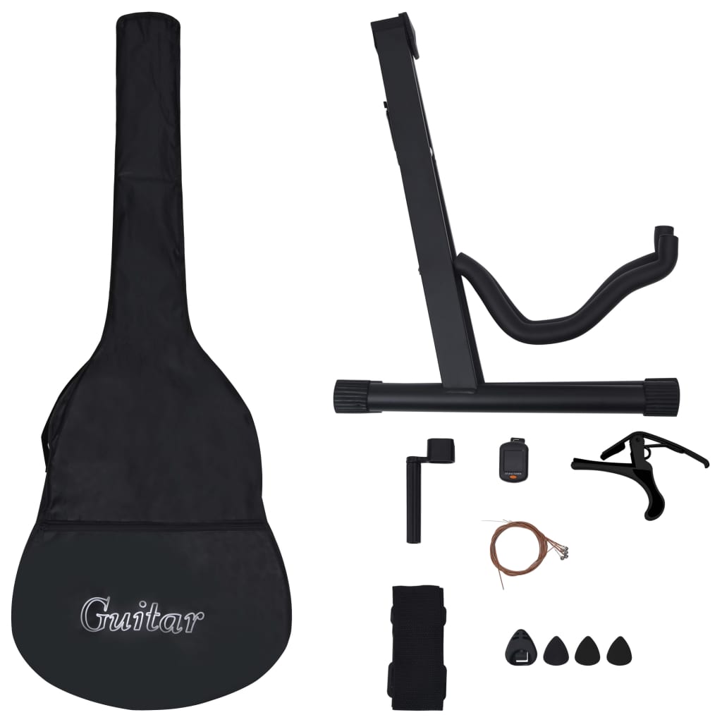 12 Piece Western Guitar Set with Equalizer and 6 Strings Black