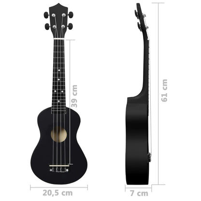 Soprano Ukulele Set with Bag for Kids Black 23"