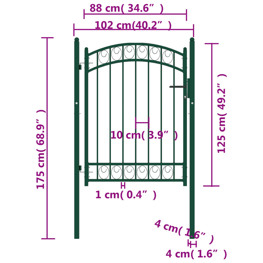 Fence Gate with Arched Top Steel 100x125 cm Green