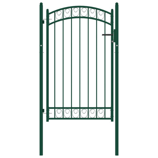 Fence Gate with Arched Top Steel 100x150 cm Green