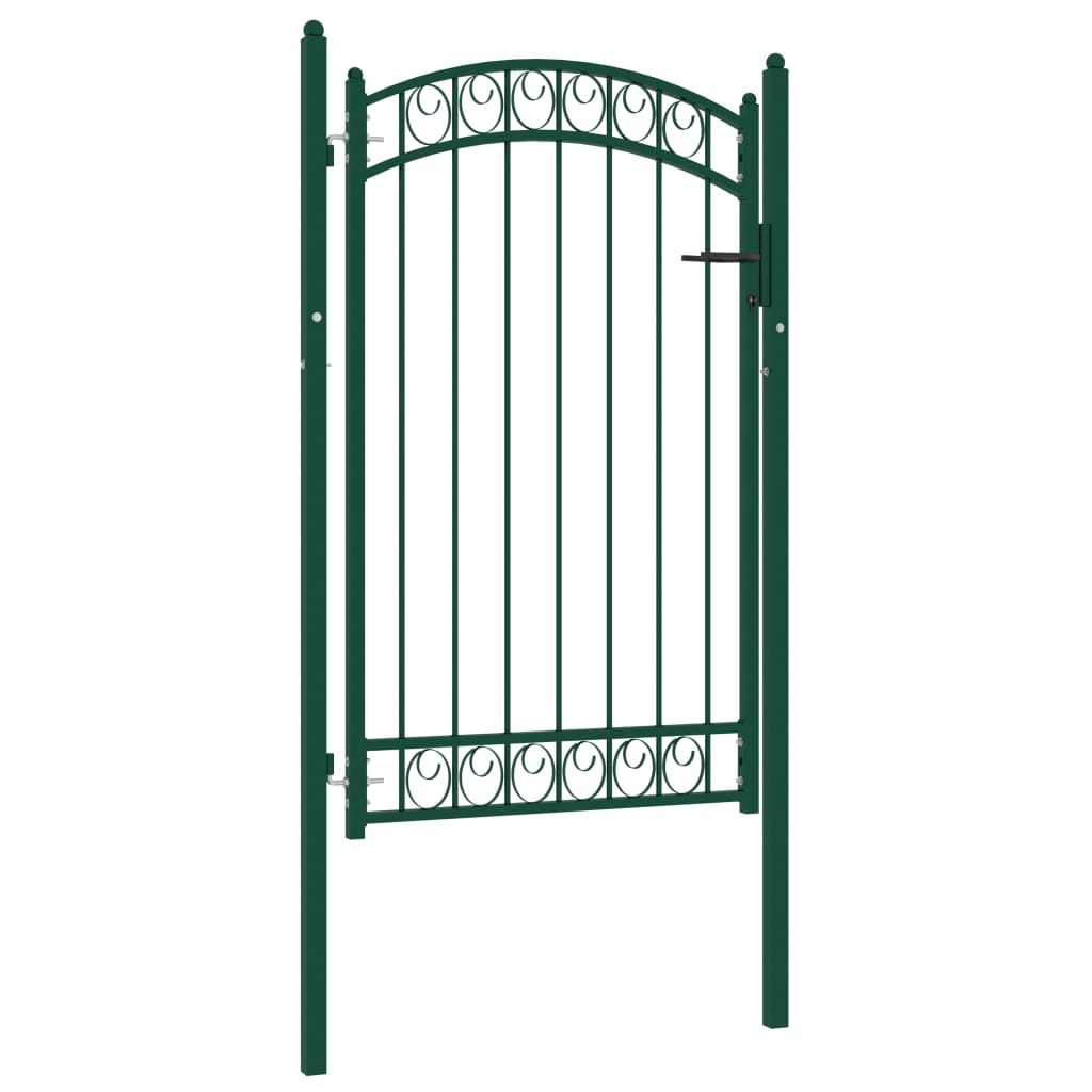 Fence Gate with Arched Top Steel 100x150 cm Green