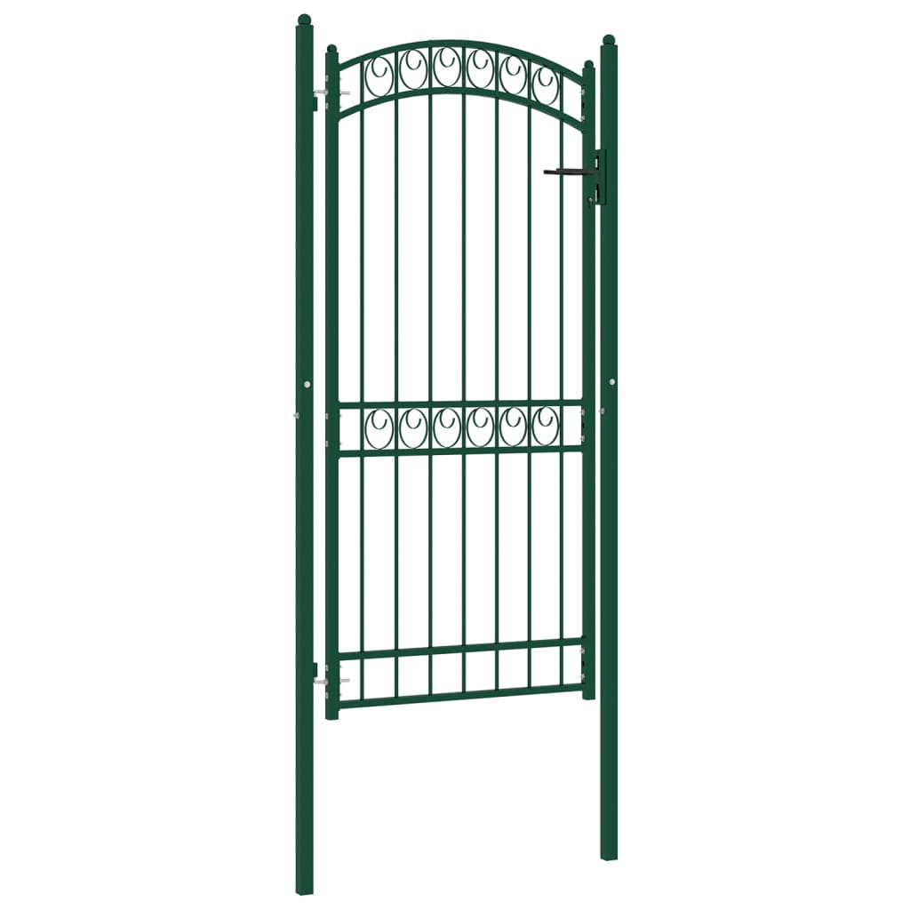 Fence Gate with Arched Top Steel 100x200 cm Green