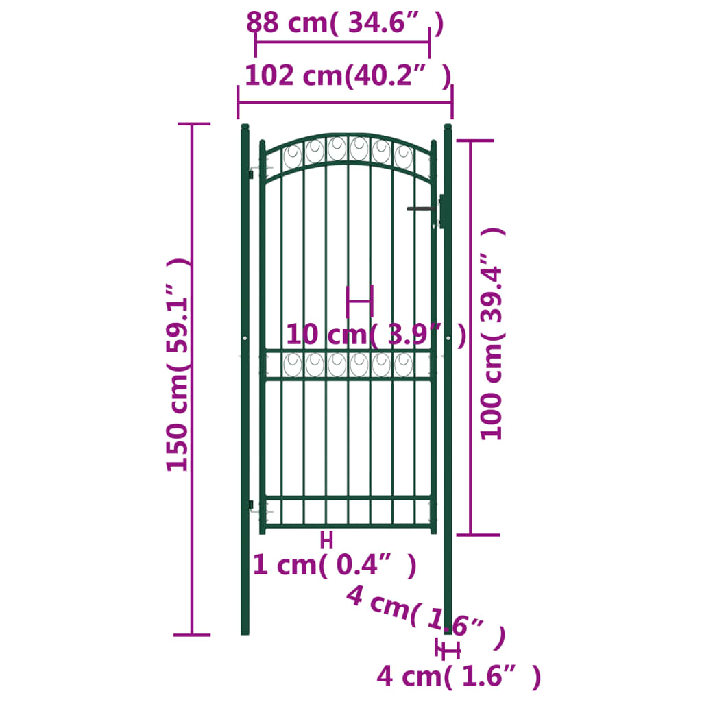 Fence Gate with Arched Top Steel 100x200 cm Green