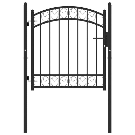 Fence Gate with Arched Top Steel 100x100 cm Black