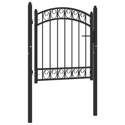 Fence Gate with Arched Top Steel 100x100 cm Black