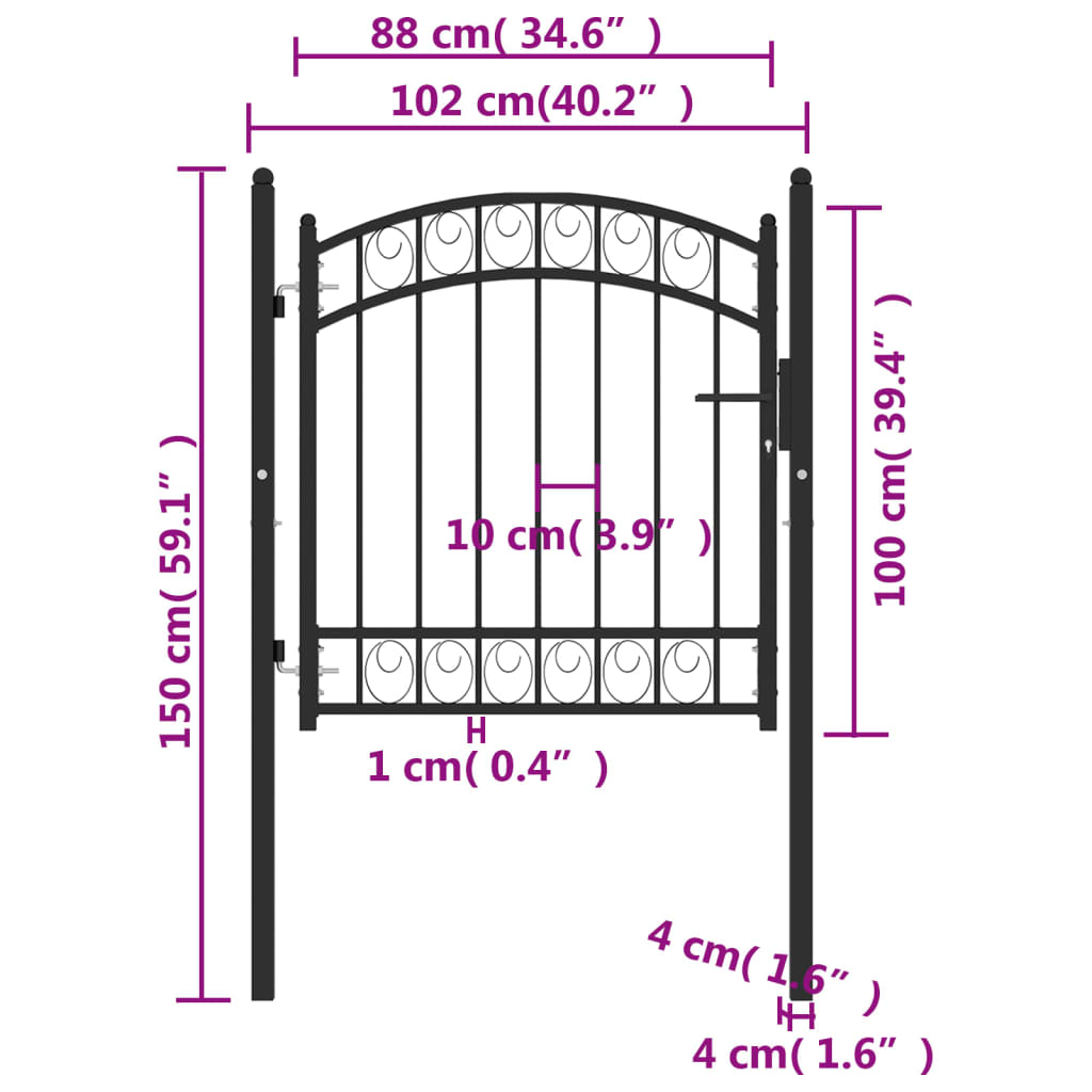 Fence Gate with Arched Top Steel 100x100 cm Black