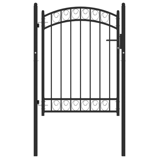 Fence Gate with Arched Top Steel 100x125 cm Black