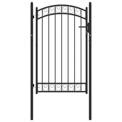 Fence Gate with Arched Top Steel 100x150 cm Black