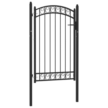 Fence Gate with Arched Top Steel 100x150 cm Black